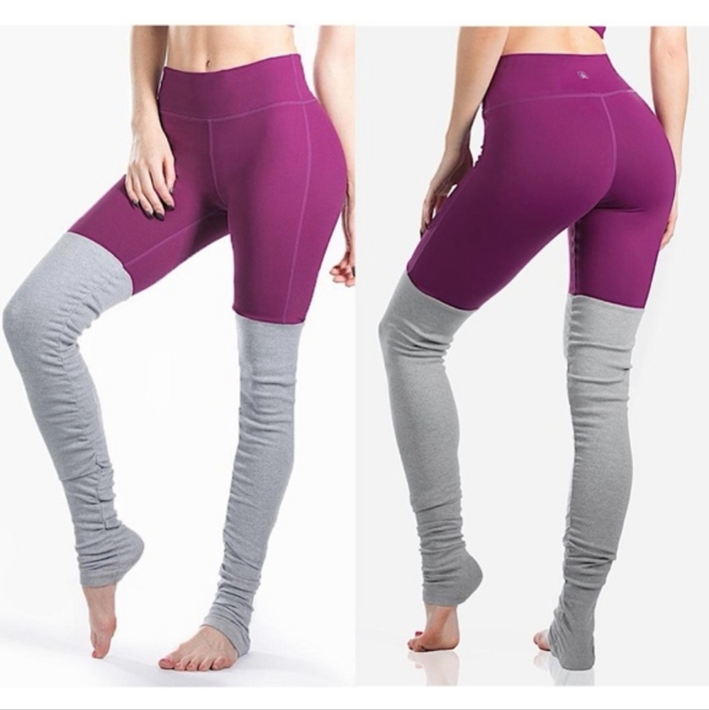Namastetics Ballet Wrap Leggings Fuchia Gray Size L High Rise Scrunch Yoga Dance